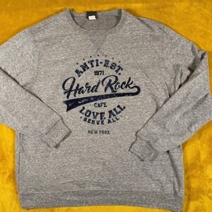 Hard Rock Cafe New York Mens XXL Gray Graphic Crewneck Sweatshirt Love All Serve